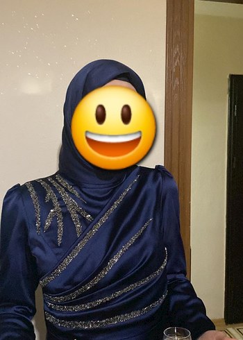 Uzun Kollu Lacivert Drapeli Abiye Elbise - Görsel 2