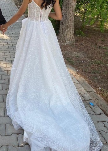 38 Beden beyaz Renk Helen model Uzun Beyaz A Kesim Gelinlik