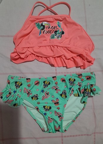 Renkli Baskılı Kız Çocuk Bikini Takımı
