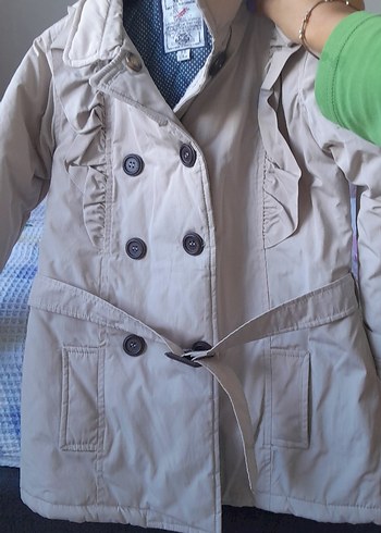 Bej Düğmeli Kemerli Kız Çocuk Kaban - Görsel 2