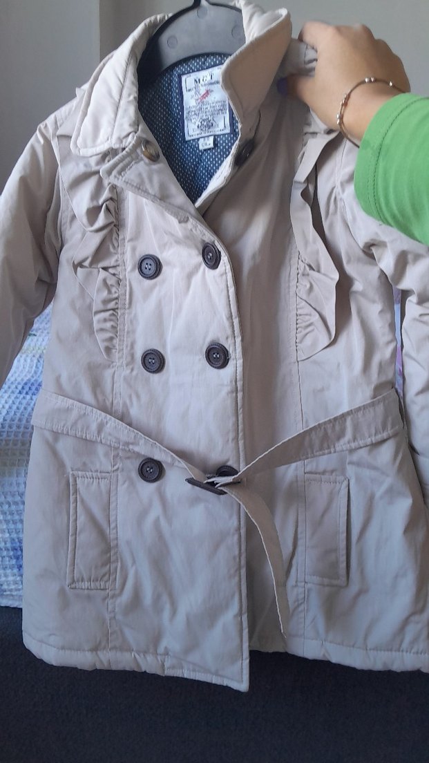 Bej Düğmeli Kemerli Kız Çocuk Kaban - Görsel 2