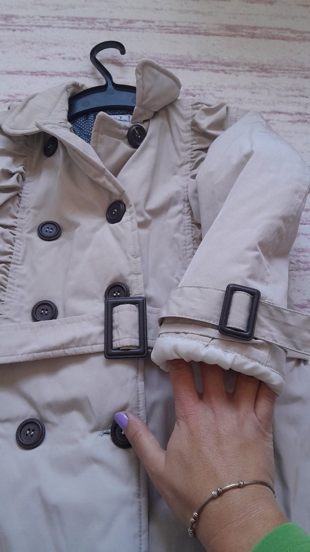 Bej Düğmeli Kemerli Kız Çocuk Kaban - Görsel 3