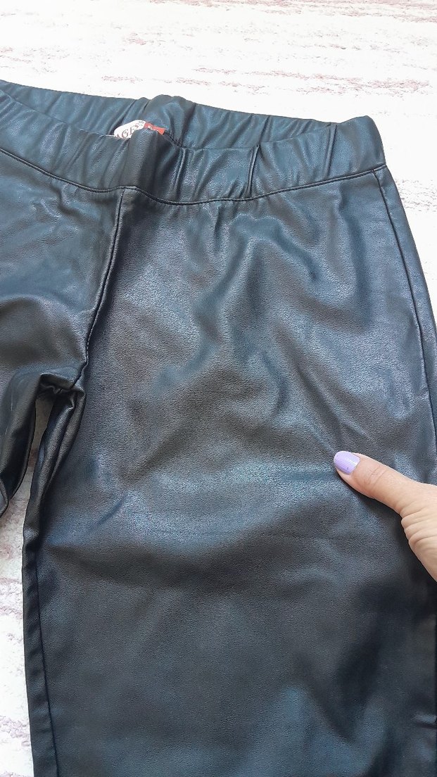 Deri Siyah Kadın Tayt Pilili Street Style - Görsel 2