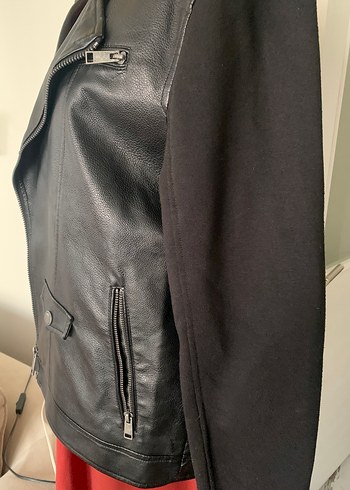 Kadın Siyah Deri Biker Ceket - Görsel 2