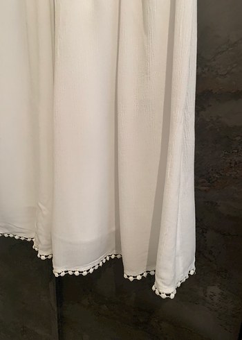 Uzun Beyaz Pamuklu Bohem Dantel Detaylı Elbise - Görsel 5