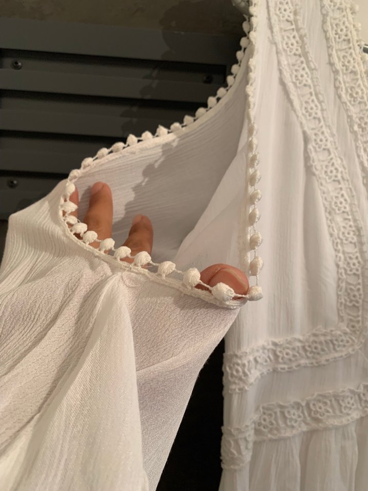 Uzun Beyaz Pamuklu Bohem Dantel Detaylı Elbise - Görsel 3