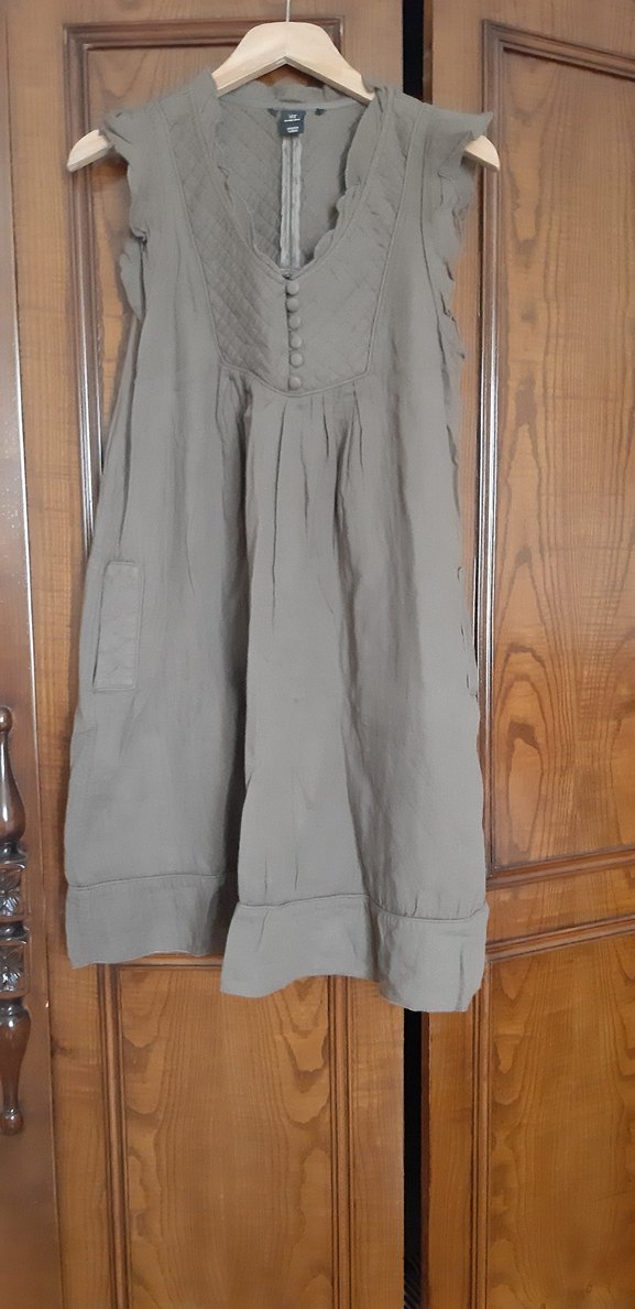 Düğmeli Gri Keten Hamile Yeleği - Görsel 5