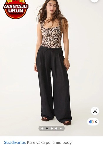 Stradivarius Leopar Desenli Kare Yaka Body - Görsel 2