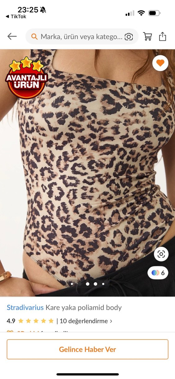 Stradivarius Leopar Desenli Kare Yaka Body - Görsel 4