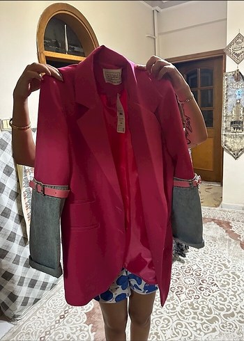 Pembe Düğmeli Kadın Midi Blazer