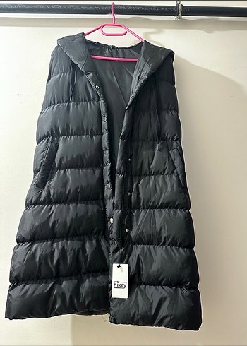 xl Beden Düğmeli Siyah Kadın Uzun Yelek