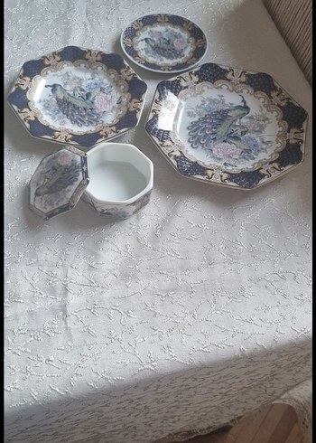 Diğer antika vintage japon damgalı tabak kutu set mavi