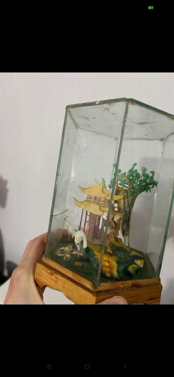 antika vintage Çin Japon mantar sanatı biblo - Görsel 3