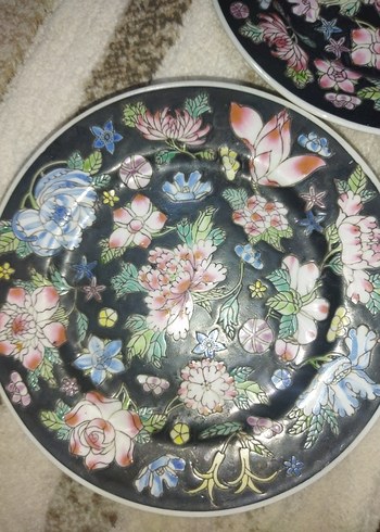 antika vintage Çin elboyama 3 adet Tabak Seti - Görsel 4