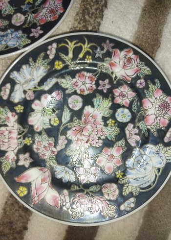 antika vintage Çin elboyama 3 adet Tabak Seti - Görsel 2