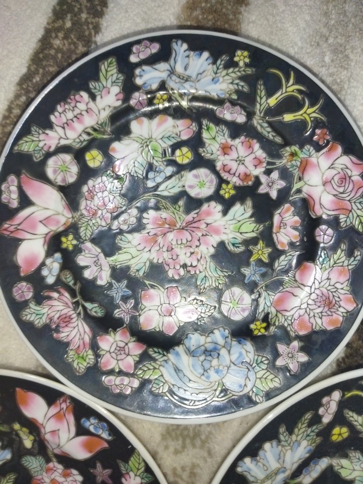 antika vintage Çin elboyama 3 adet Tabak Seti - Görsel 3