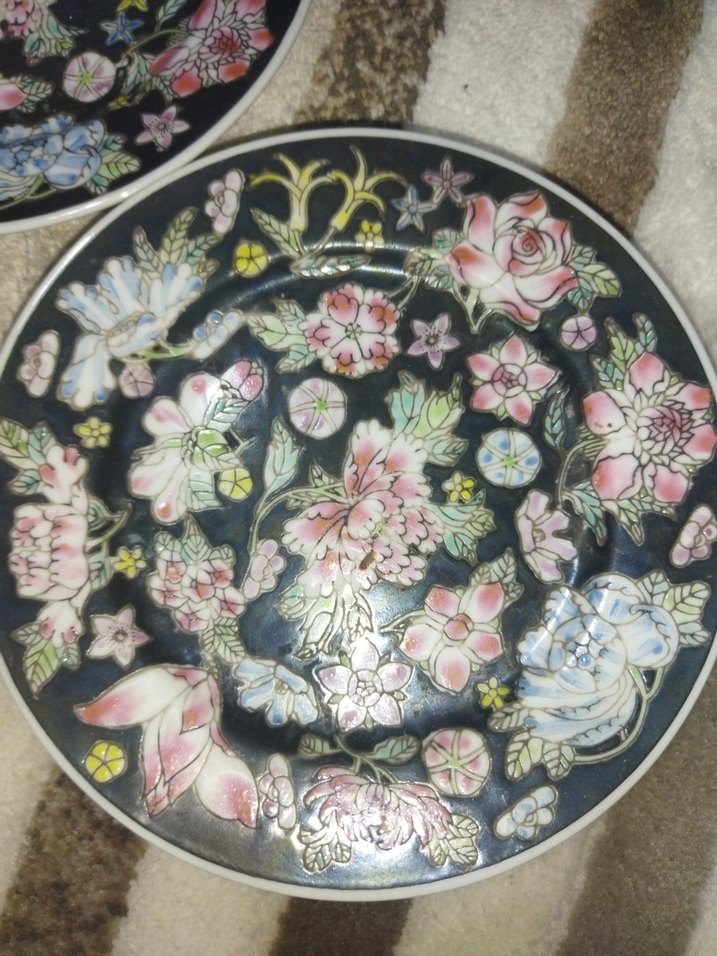 antika vintage Çin elboyama 3 adet Tabak Seti - Görsel 2