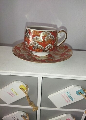 Antika vintage japon damgalı altın işlemeli fincan