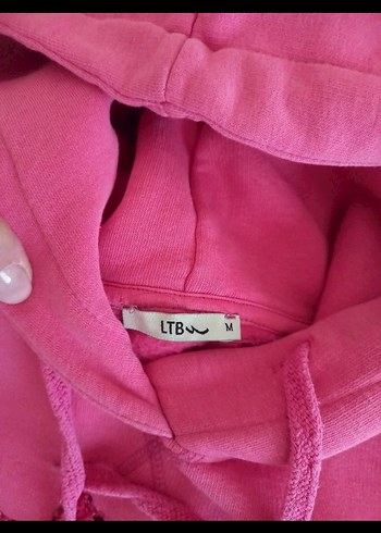 m Beden pembe Renk Dantel Detaylı Pembe Kapüşonlu Sweatshirt
