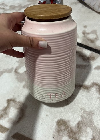 Paşabahçe Ahşap Kapaklı Pembe Seramik Çay Kavanozu