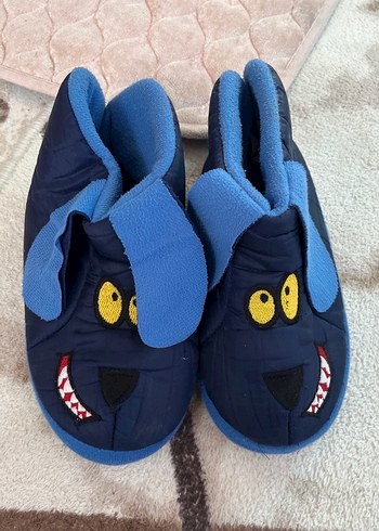 Erkek Çocuk Mavi Sıcak Terlikler Velcro Kapatmalı