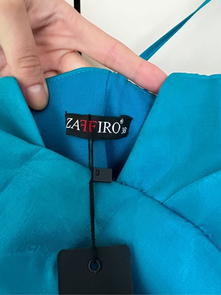 Mavi Mini Kat Kat Fırfırlı Abiye Elbise - Görsel 5