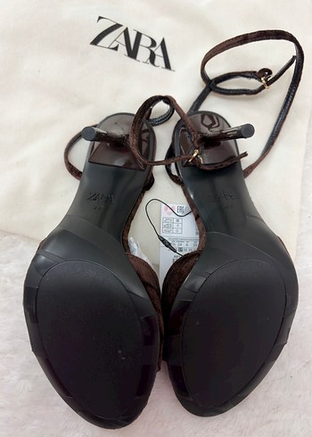 Zara Kahverengi Süet Topuklu Sandalet - Görsel 7