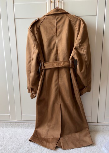 Pull and Bear Kadın Bej Süet Kemerli Trençkot - Görsel 8