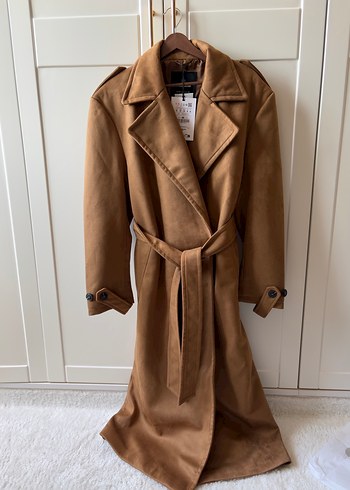 Pull and Bear Kadın Bej Süet Kemerli Trençkot - Görsel 6