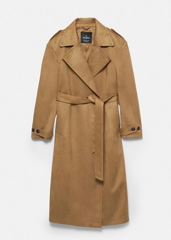 Pull and Bear Kadın Bej Süet Kemerli Trençkot - Görsel 4