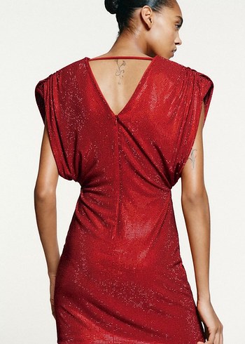 Zara Vatkalı Kısa Taşlı Elbise - Görsel 2