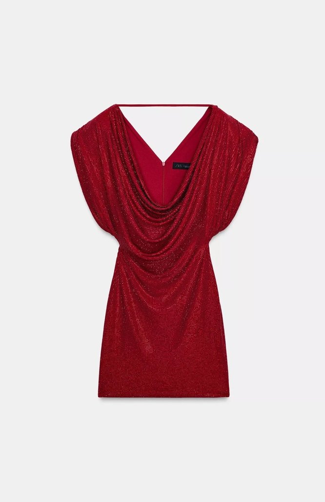 Zara Vatkalı Kısa Taşlı Elbise - Görsel 3