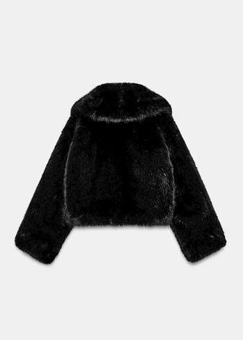 Siyah Kürklü Crop Ceket - Görsel 2