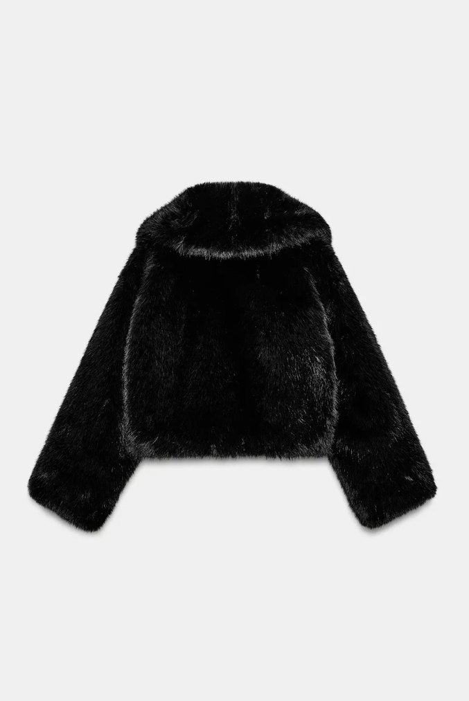 Siyah Kürklü Crop Ceket - Görsel 2