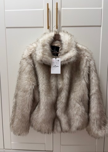 Pull and Bear Bej Midi Kadın Kürk Detaylı Mont - Görsel 5