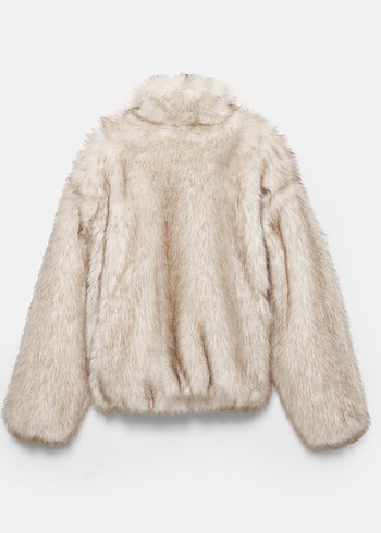 Pull and Bear Bej Midi Kadın Kürk Detaylı Mont - Görsel 4