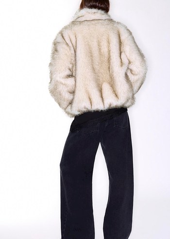 Pull and Bear Bej Midi Kadın Kürk Detaylı Mont - Görsel 2