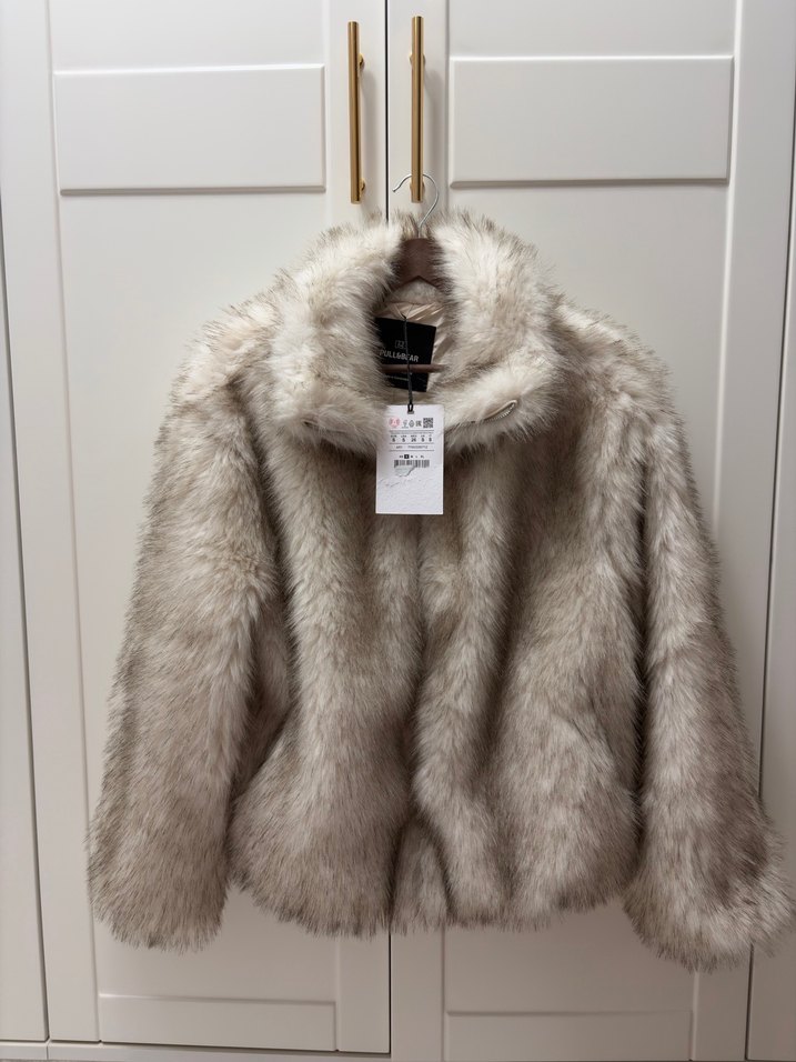 Pull and Bear Bej Midi Kadın Kürk Detaylı Mont - Görsel 5