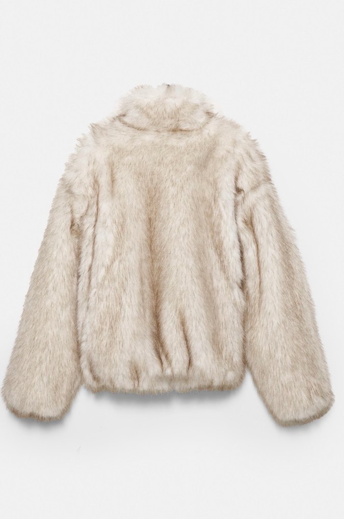 Pull and Bear Bej Midi Kadın Kürk Detaylı Mont - Görsel 4