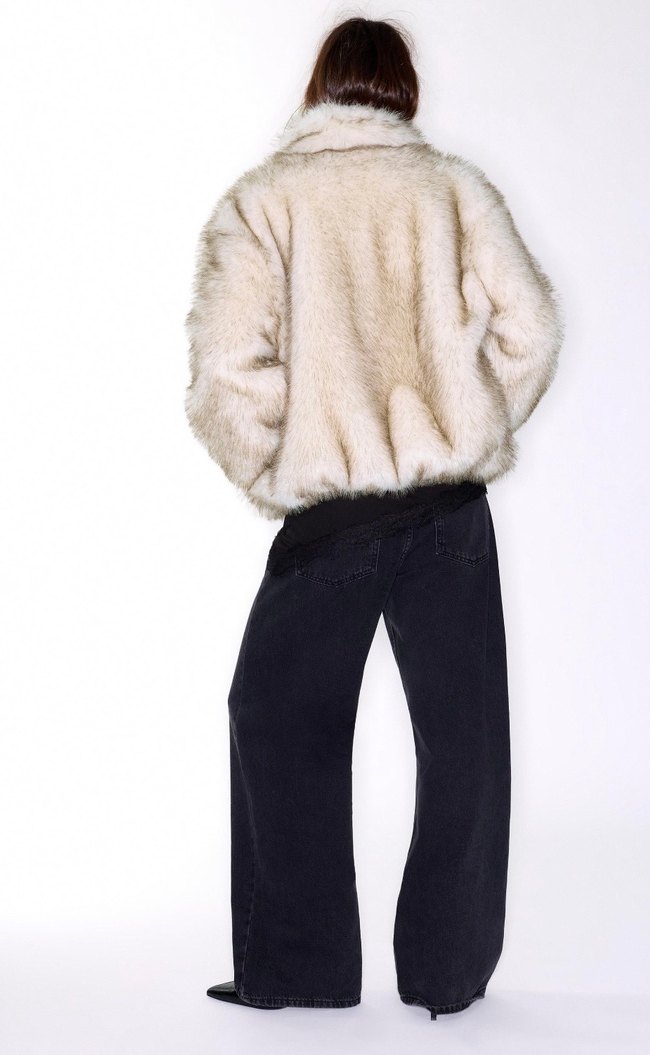 Pull and Bear Bej Midi Kadın Kürk Detaylı Mont - Görsel 2