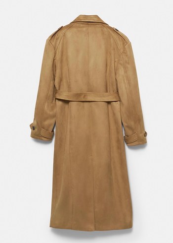 Pull and Bear Süet Kemerli Midi Kadın Trençkot - Görsel 5