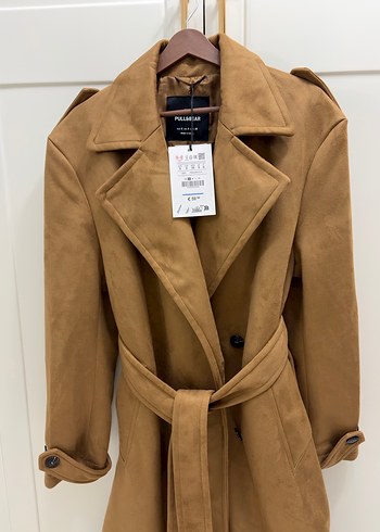 Pull and Bear Süet Kemerli Midi Kadın Trençkot - Görsel 7