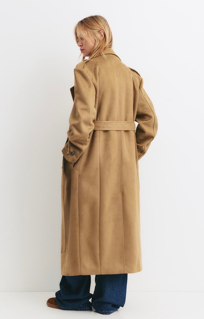 Pull and Bear Süet Kemerli Midi Kadın Trençkot - Görsel 2