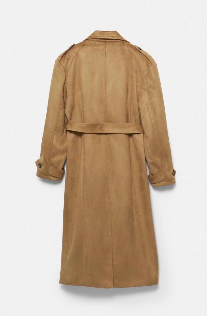 Pull and Bear Süet Kemerli Midi Kadın Trençkot - Görsel 5