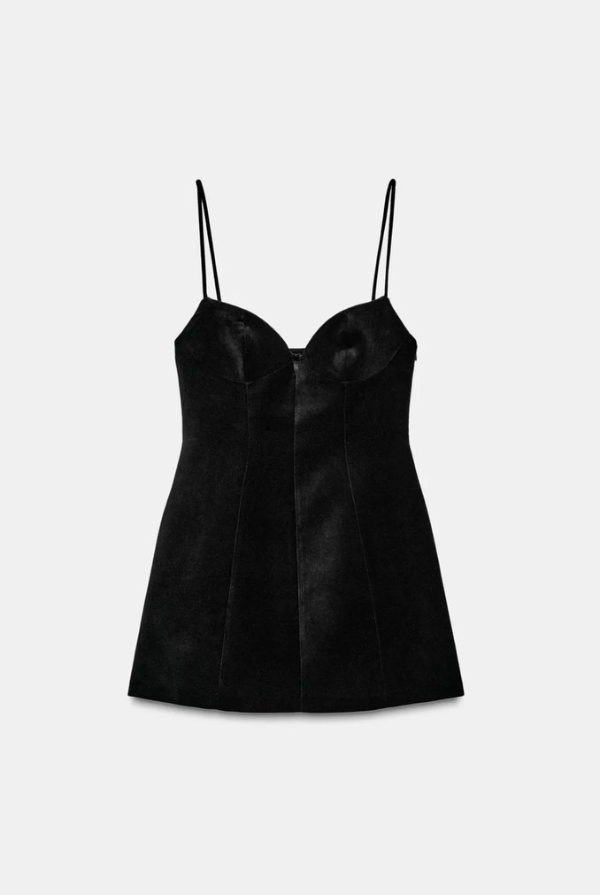 Zara Siyah Kadife Mini Elbise - Görsel 3