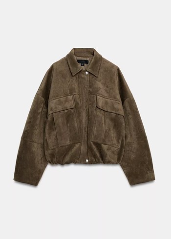 Kadın Haki Süet Bomber Ceket - Görsel 3