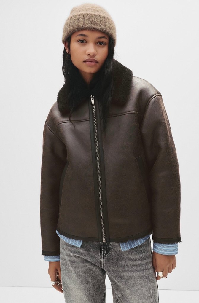 Kahverengi Kürklü Deri Kadın Ceket - Görsel 2