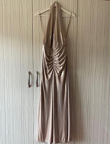 m Beden camel Renk Zara Metalik Midi Elbise