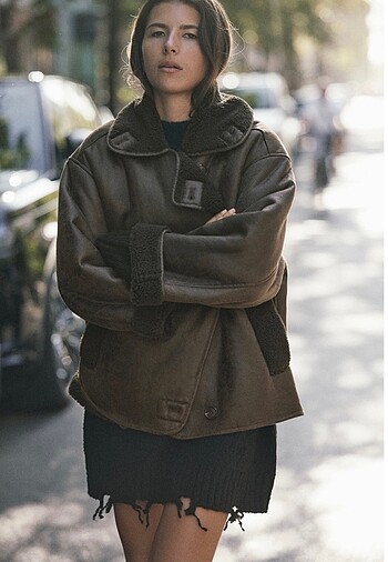 s Beden Zara Astar Detaylı Biker Kaban