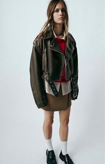 Zara Suni Deri Crop Biker Ceket